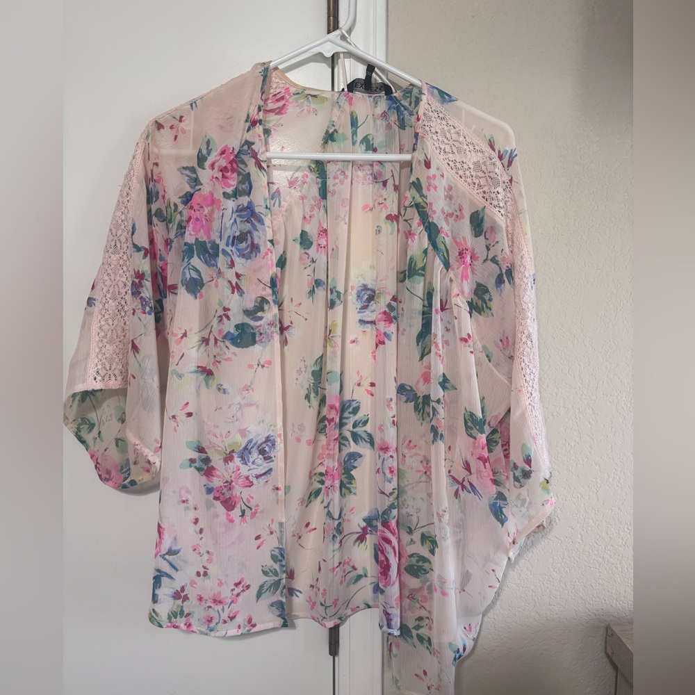 Express Floral Sheer Blouse - Pink, Blue, Green